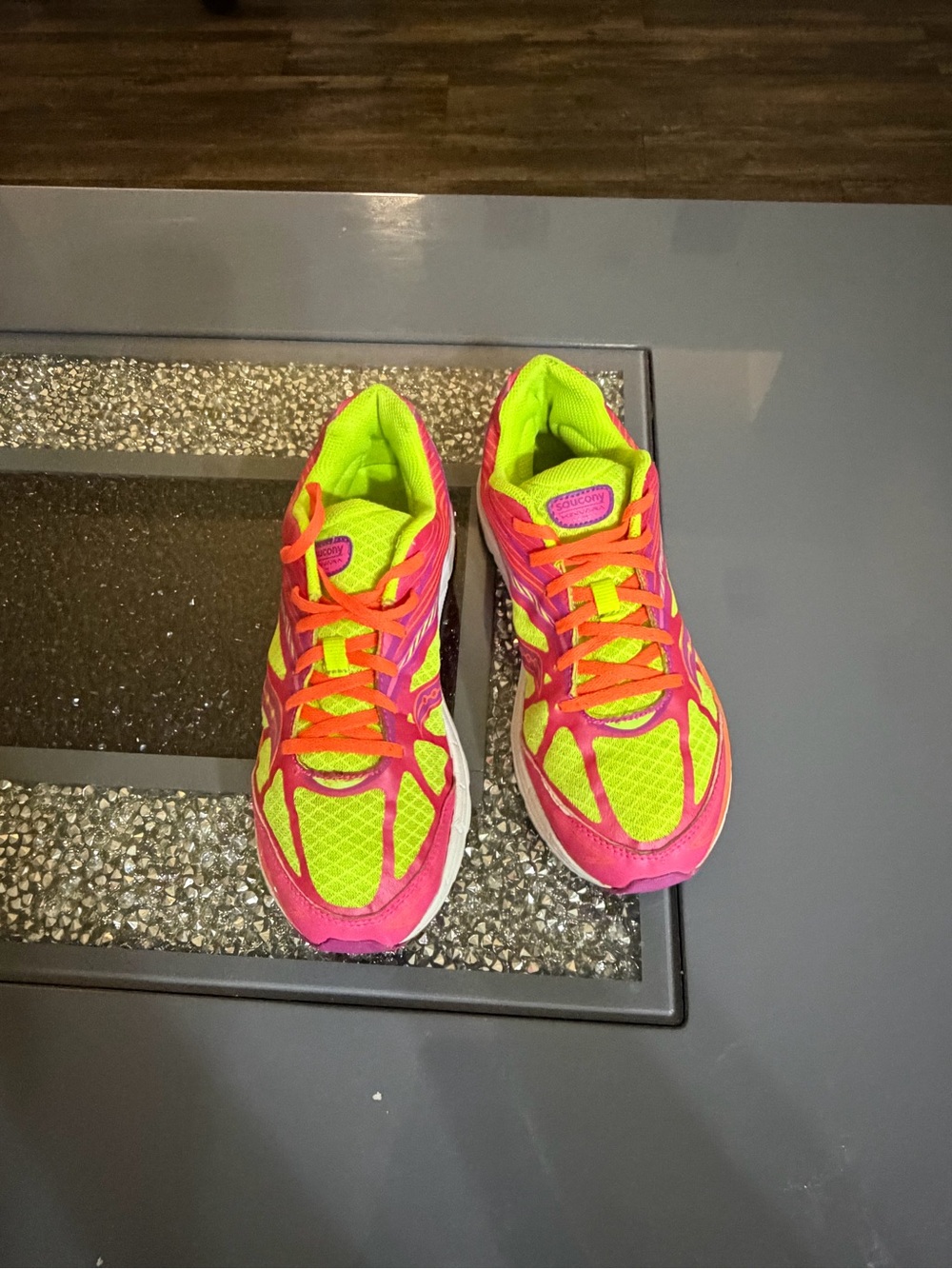 Saucony Women's Neon Pink and Lime Running Sneakers